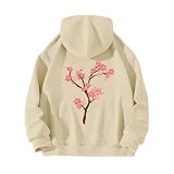 Jersey con estampado floral en la espalda con bolsillo con capucha y cordón para mujer suéter, beige, XL