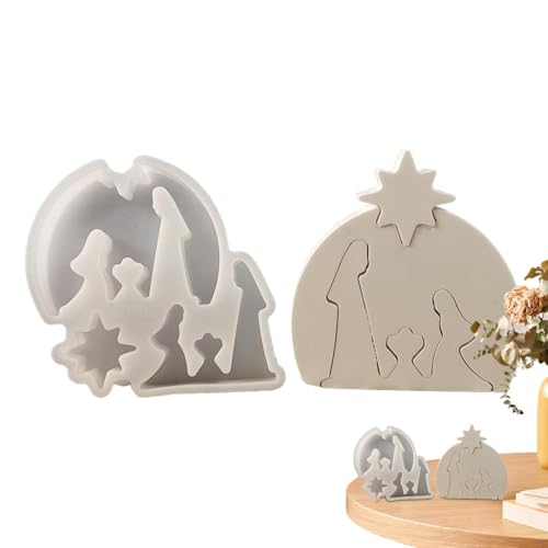 Moldes de silicona para belén para resina epoxi, molde de decoración de belén, molde de silicona para decoración del hogar, molde de silicona para pesebre de natividad para fundición de resina