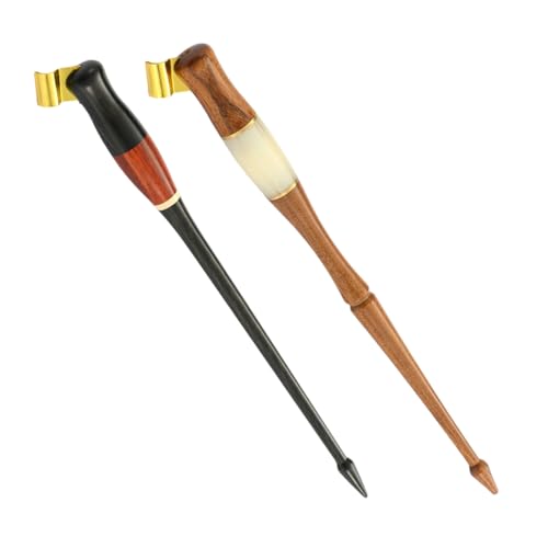 SHOWERORO 2個?水書法筆 木製斜めペンホルダー 可能な真鍮フランジ付き 英語書道と漫画用 軽量ポータブル設計 伝統的なヴィンテージスル