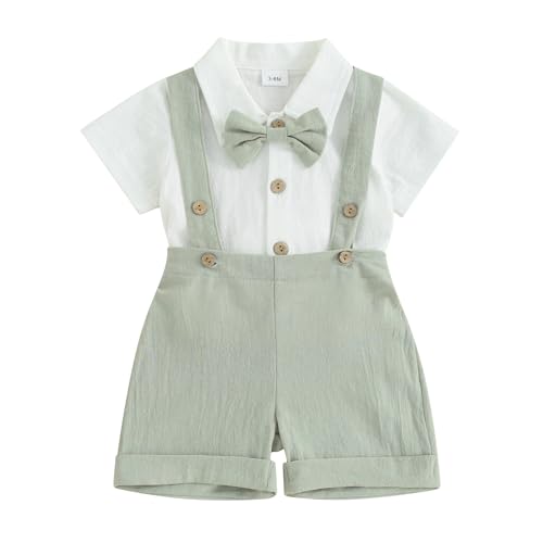 Image of Infant Baby Boy Gentleman Outfit Summer Romper Onesie Suspender Shorts Overalls Newborn Dress Clothes