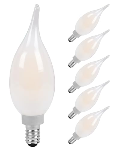 FELCO Dimmable Led Chandelier Light Bulbs, E12 Candelabra Bulb 60 Watt Equivalent, 5.5W Frosted CA11 Led Filament Candle Lights for Chandeliers, 500LM Bright, 2700K, CRI90, 6Pack