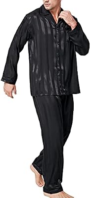 Mens Silk Satin Pajamas Set - Luxurious Sleepwear and Loungewear in Black, Size Large