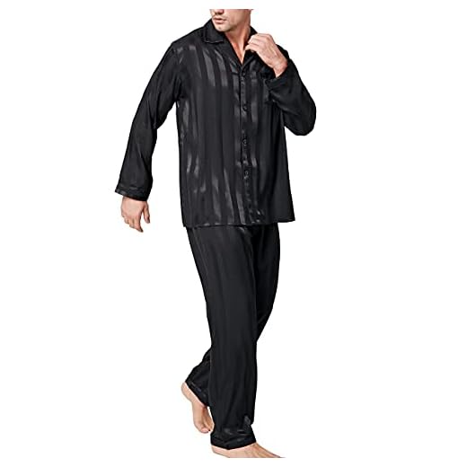 Mens Silk Satin Pajamas Set Sleepwear Loungewear Black M