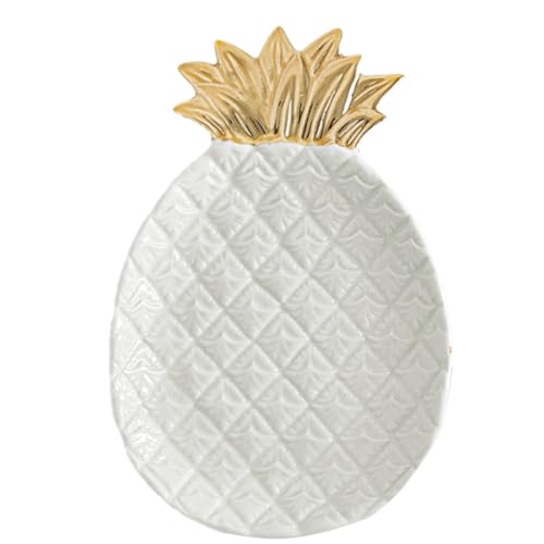 NOLITOY Bandeja de Cerámica para Guardar Joyas Diseño de Piña Blanca, Adecuado para Organizar Adornos Decorativos Hogar