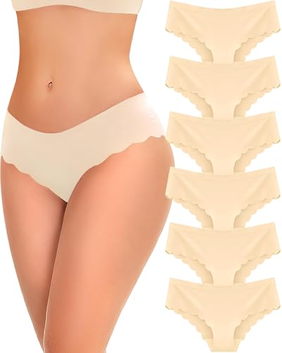 Image of FINETOO 6 pack Seamless Underwear for Women Sexy Low Rise Hipster Wave Edge No Show Bikini Panties Womens Cheeky S-XL