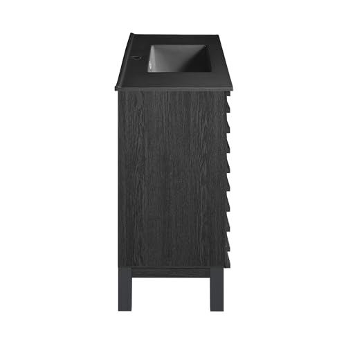 Image of Swiss Madison Cascade 48 in. Black Oak Bathroom Vanity with Black Ceramic Sink Top