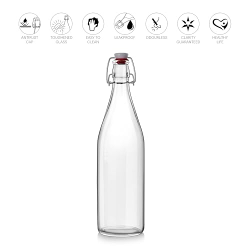 Image of HTC GLASSWARE Glass Water Bottle For Daily Use, 1000ml Transparent | Freezer Safe & Leakproof Flip Cap | Durable & Scratch Proof | Fridge Bottle For Juice, Milk & Cold Beverages