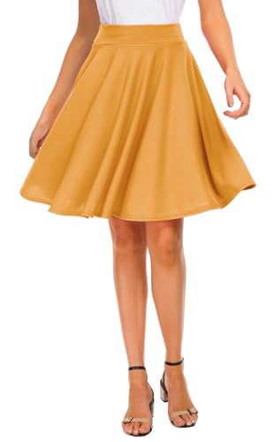 Image of EXCHIC Women's Casual Stretchy Flared Mini Skater Skirt Basic A-Line Pleated Midi Skirt