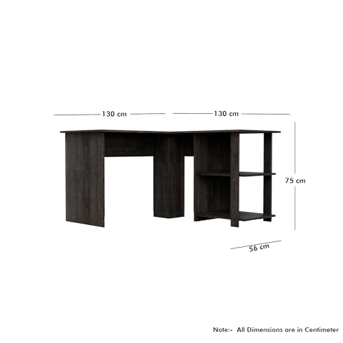 Image of Bniture Wooden Study Table for Home | Engineered Wood Study Table with Shelf Storage | L Shape Multi Purpose Computer Desk for Writing & Study | Laptop Table for Study Room & Office | Flower Wenge