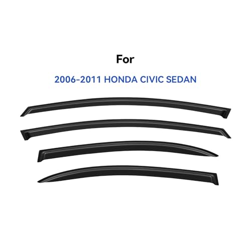 Image of Window Visors Rain Guards for 2006 2007 2008 2009 2010 2011 Honda Civic, Out-Channel Window Vent Wind Deflectors Visors Shades for 06 07 08 09 10 11 Civic Sedan