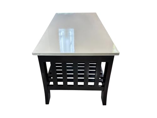 Image of WELLBORN Wooden Center Table /CoffeeTable /Sheesham Wood Tea Table for Living Room, Bed Room, Waiting Room, Hotels, Office, Restaurant, CAF (39.5xW20xH18 Inch) (White top & Black Base)