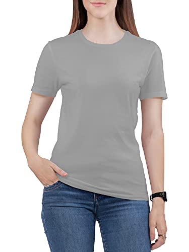 Love My Fashions Women's Round Neck Short Sleeves Plain Cotton T-Shirt Heather Grey