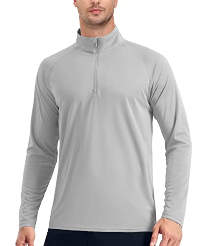 EKLENTSON Men's UV Protection Long Sleeve Shirt, Light Grey, L