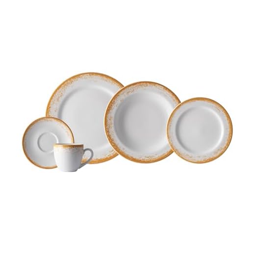 Serviço de Jantar e Chá 20 Peças em Porcelana, Decoração Névoa Mostarda, Porcelana Schmidt