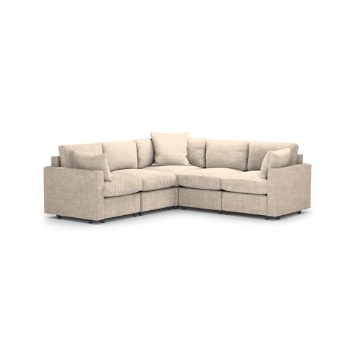 Catálogo de Sala Esquinera más recomendados. 48 MODISOFA - Sofá Sala Esquinera Modular | 5 Plazas | Beige | + Pillow Pack | Fácil de Ensamblar y Adaptable