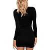 GOBLES Women's Sexy Long Sleeve V Neck Ruched Bodycon Mini Party Cocktail Dress Black