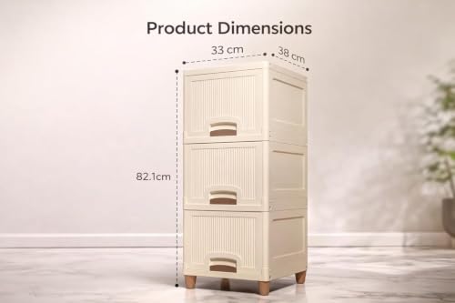 Image of Multi-Purpose Modular Storage Cabinet with Foldable Compartments, Stackable Organizer Box with Doors & Raised Legs for Clothes, Books, Kitchen Supplies, Bedroom and Living Room (3 Layer)