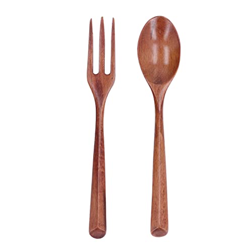 Gavigain 2Pcs Wooden Fork Spoon Set, Heatproof High Hardness Dinnerware Tableware for Childrens