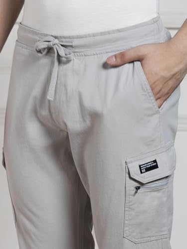 Image of Dennis Lingo Mens Cotton Lycra Solid Mid Rise Regular Fit Stretchable Cargo Joggers