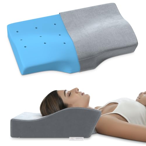 MY ARMOR Cool Gel Cervical Pillow for Neck Pain and Shoulder Pain, Spondylitis Neck, Orthopedic Memory Foam Pillow for Sleeping, Standard Size - 2 & 4 Inch Dual Height, With Washable Grey Velvet Cover