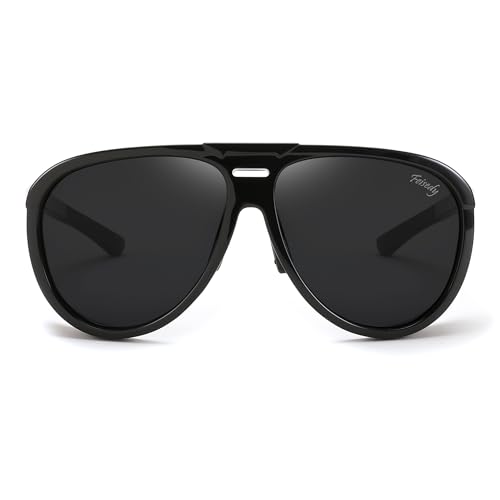 FEISEDY Polarized Aviator Sunglasses Men Women Oversized Round Steampunk Sunglasses Side Shield Goggles B00952