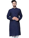 LATEST CHIKAN Men's Cotton Regular Fit Textured Long Kurta Full Sleeves - Casual Ethnic Wear -LK-DBL-RBL-42 Royal Blue