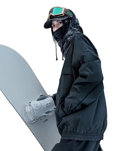 xwxwseui Stand Collar Shell Snowboarding Jackets for Men Women Ski Jaket Waterproof Snowboard Jacket (US, Alpha, Small, Regular, Regular, Black)