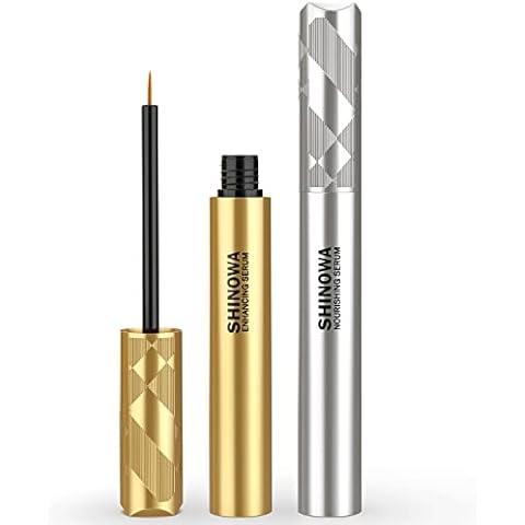 Gentle Eyelash Growth Serum by Shinowa, Premium Nourish Eye-Lash Enhancing Serums Set for Boosting Stronger Longer, Thicker, Fuller Eyelashes and Eyebrows, 5ml + 5ml Cover