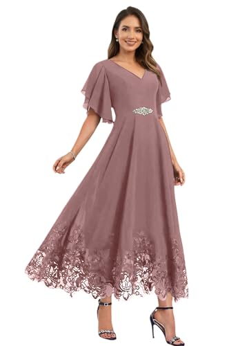 Dusty Rose Tea Length Mother of Bride Dress for Women