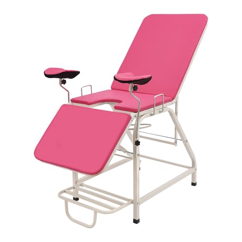Gynäkologischer Stuhl, medizinischer gynäkologischer Untersuchungstisch mit verstellbarer Rückenlehne und Pedalen (Rosa)