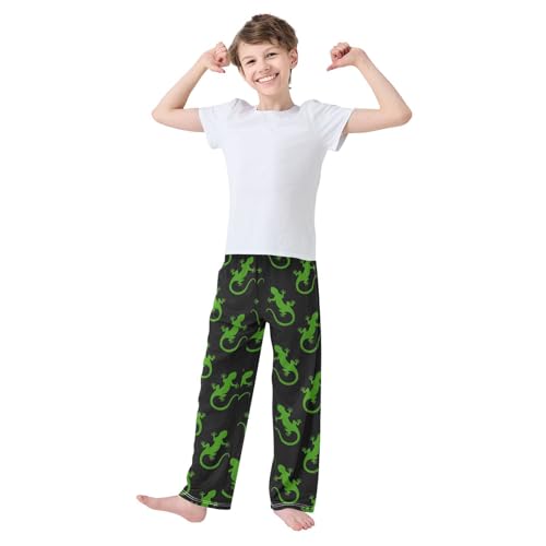 Boys' Pants Lizard Green Pattern Long Bottoms Jogger Pants Elastic Waist Trousers with Pockets S-XL2