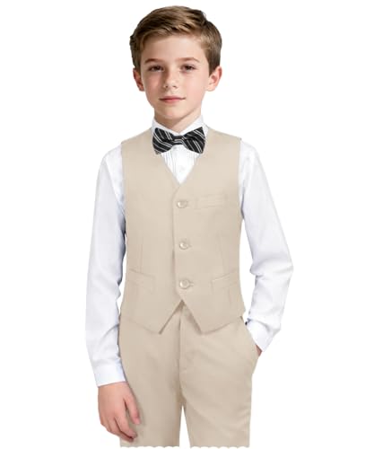 Image of Boys Formal Suit Vest and Pants Set 6 Pieces Suits for Boy Wedding Ring Bearer Outfit for Kids Tuxedo