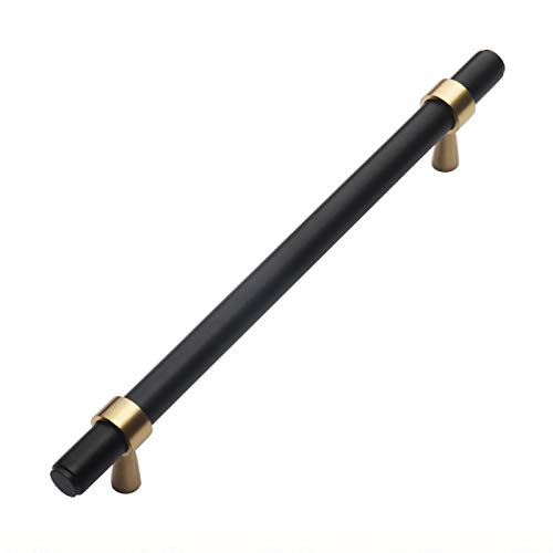 Poignée de Barre en T, Poignée de Meuble Boutons de Portes pour Placards Décoration Boutons de Tiroir pour D'armoire Commode Armoire Meuble Cuisine,Noir,avec des vis(Hole distance: 160mm) Cover