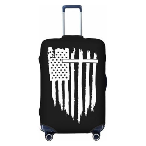 American Flag Cross Christian Bible God Jesus Travel Luggage Cover Suitcase Protector Fits 18-21 Inch Case(Black,S)