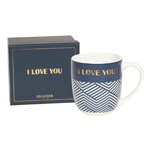 DRAEGER PARIS 1886 - Mug Céramique Bleu I Love You - Cadeau Original Amour, Amitié, Anniversaire - Tasse à Café 320ml avec Message Doré - Coffret Cadeau...
