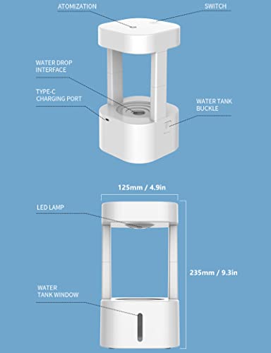 Image of Anti Gravity Humidifier Water Drop Humidifier - Antigravity Humidifier Levitating Water Floating Water Machine, Rain Humidifier Rain Cloud Humidifier Water Drip Hydra Lamp (White)