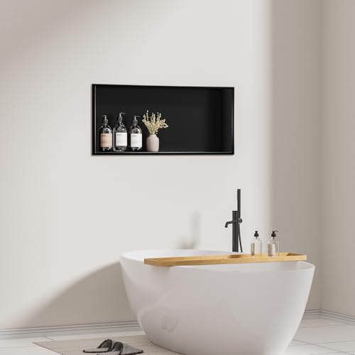 304 Stainless Steel Recessed Shelf,Over Mount Installation for Bathroom & Shower Wall,Waterproof (Black, 24 X 12 X 4 Inches) - Image 3
