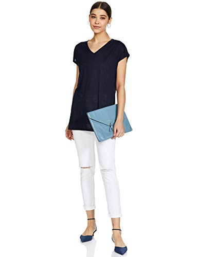 Image of Marks & Spencer Womens Solid Polyester Blend V-Neck Relaxed Fit T Shirt