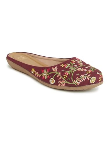Image of OPIVE's Mehandi Women's Mojari Jutti Ethnic Punjabi Juttis Traditional Flat Embroidered Canvas Fancy Bellies Comfortable Sole for Womens & Girls
