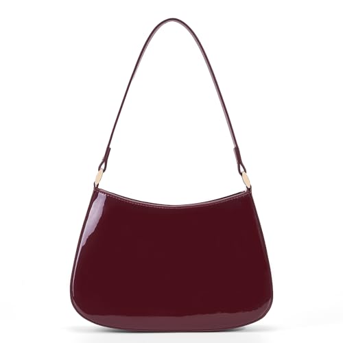 HiTotes Sac à Bandoulière Rouge pour Femme - Sac à Main en Cuir Verni Bourgogne, Sac Hobo Y2K à Poignée Supérieure en Forme de Croissant, 25cm