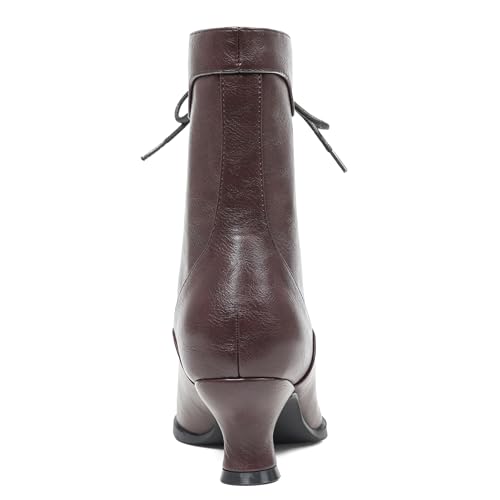 Image of Women's Victorian Ankle Boots - Mid Calf, Round Toe, Black Boots with Chunky Heel & Lace Up Detail