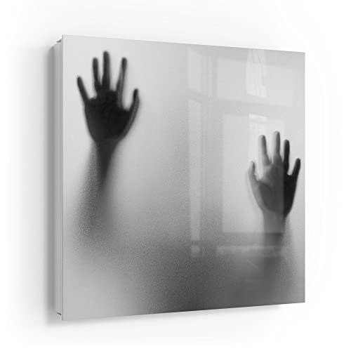 DEQORI Schlüsselkasten weiß | 30x30 cm | Motiv Zwei Schattenhände | Glas & Metall Schlüssel-Box | Schlüsselschrank mit 50 Haken + 2 Magnete | Moderne Design Box magnetisch & beschreibbar