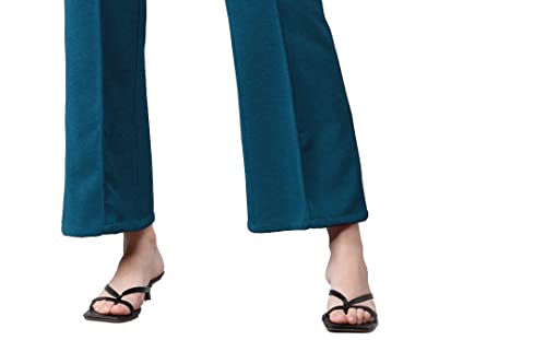 Image of Mehrang Cotton Blend Bootcut Parallel Trouser Pants for Women Regular Fit, Bellbottom Straight Pants for Womens