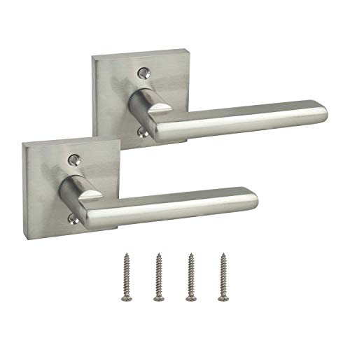 Image of Nuk3y Hulk Series Lever Door Handle Slim Square Modern Contemporary Lever Set (Dummys, Satin Nickel)