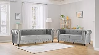 Bravich Velvet Fabric Chesterfield Black Sofa Suites - 3 Seater Sofa Set Plush Soft Fabric | Easy Clean | Cheasterfield Sofa Sets
