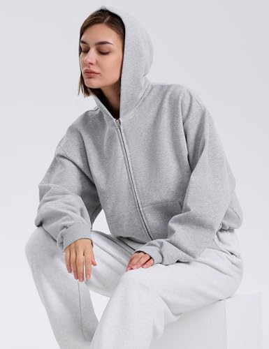 PrettyGuide Women's Zip Up Hoodies Casual Long Sleeve Fleece Cropped Sweatshirts Jackets with Pocket 5