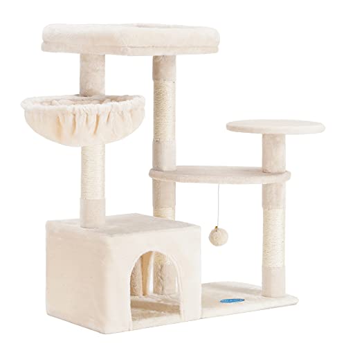 Hey-brother EMPJ001SM Arbre à chat avec niche pour chat Beige 83 cm Cover