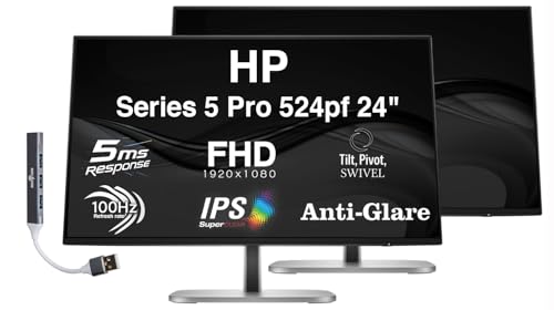 Image of HP Series 5 Pro 524pf 24 inch FHD IPS Monitor with 5ms Response Time, Anti-Glare, Flicker Free, 350nits Brightness, 100 Hz Refresh rate, Displayport, HDMI & Dockztorm USB Port Expander, Black /Silver 2Pack