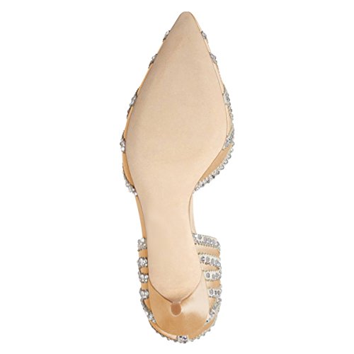 Image of XYD Women's Pumps, Elegant Pointed Toe, D'Orsay Kitten Low Heels, Rhinestone Studs, Slip-On Satin Shoes for Wedding