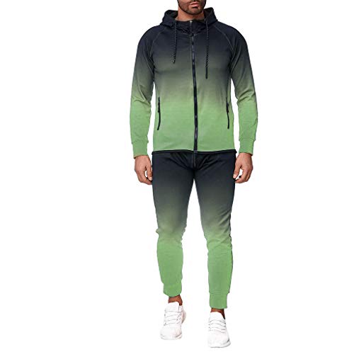 Chándal para Hombre,Hombres otoño Invierno Franja gradiente Color Sudadera Top Pantalones Conjuntos chándal Conjuntos Deportivos para Hombre Conjuntos de Trajes para Hombre (M, Verde)